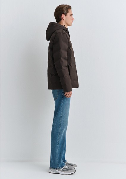 Kapüşonlu Kahverengi Şişme Mont 0110652-70219