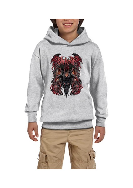 Slipknot Ram Head Gri Çocuk Kapşonlu Sweatshirt