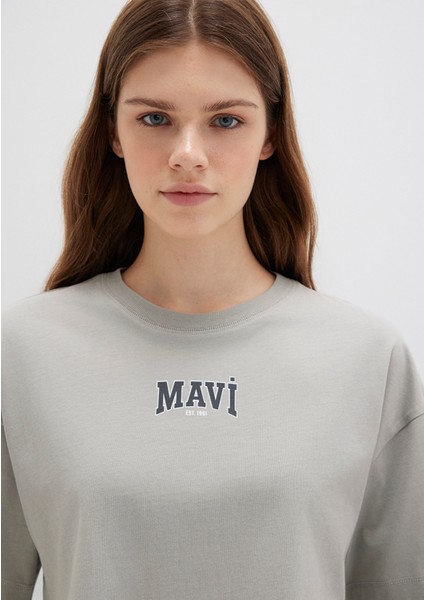 Mavi Logo Baskılı Gri Crop Tişört 1613411-70112