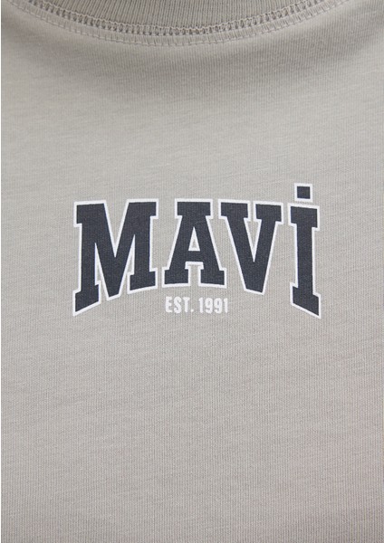 Mavi Logo Baskılı Gri Crop Tişört 1613411-70112
