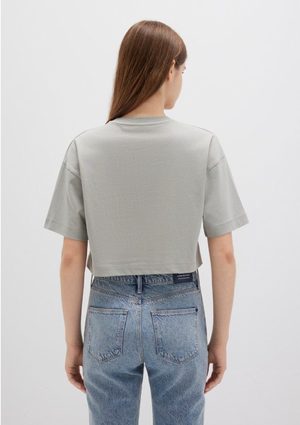 Mavi Logo Baskılı Gri Crop Tişört 1613411-70112