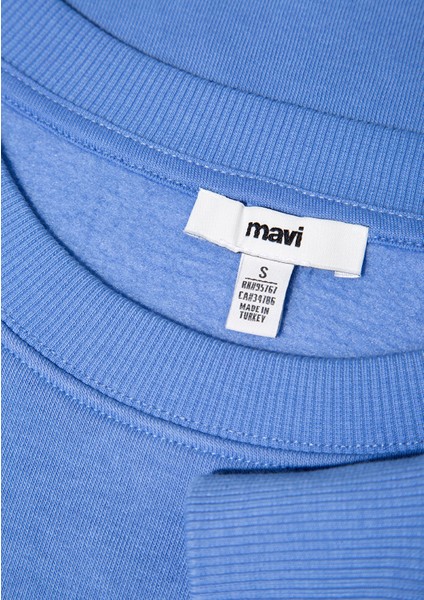 Bisiklet Yaka Mavi Basic Sweatshirt 1610198-70790