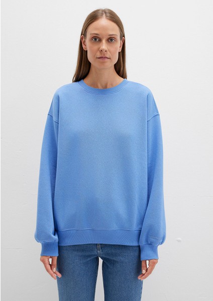 Bisiklet Yaka Mavi Basic Sweatshirt 1610198-70790