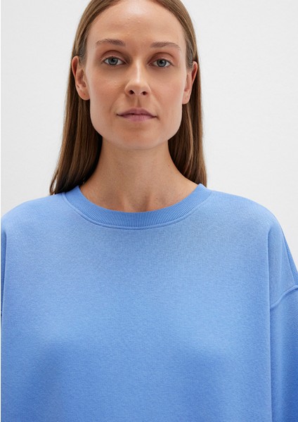 Bisiklet Yaka Mavi Basic Sweatshirt 1610198-70790