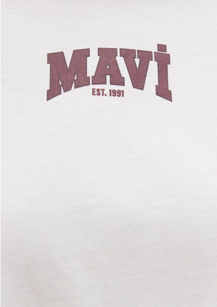Mavi Logo Baskılı Ekru Crop Tişört 1613411-70057