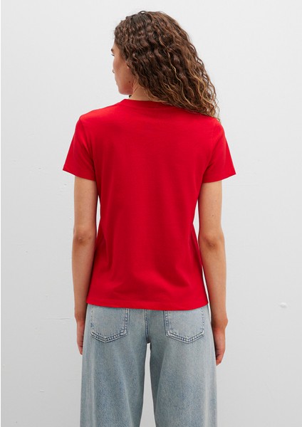 Mavi Kedi Baskılı Kırmızı Tişört 1613387-82054