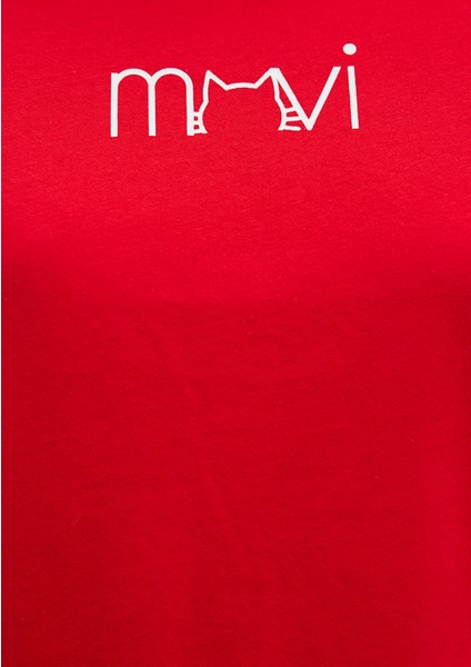 Mavi Kedi Baskılı Kırmızı Tişört 1613387-82054