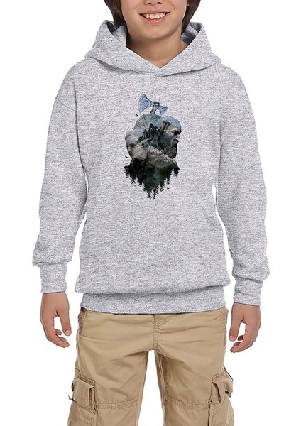 God Of War Ragnarok Atreus Kratos Siluet Gri Çocuk Kapşonlu Sweatshirt