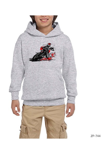 Motorcycle Motocross Speedway Gri Çocuk Kapşonlu Sweatshirt