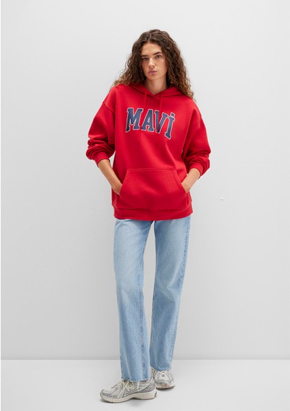Mavi Logo Baskılı Kapüşonlu Kırmızı Sweatshirt 1600361-82054