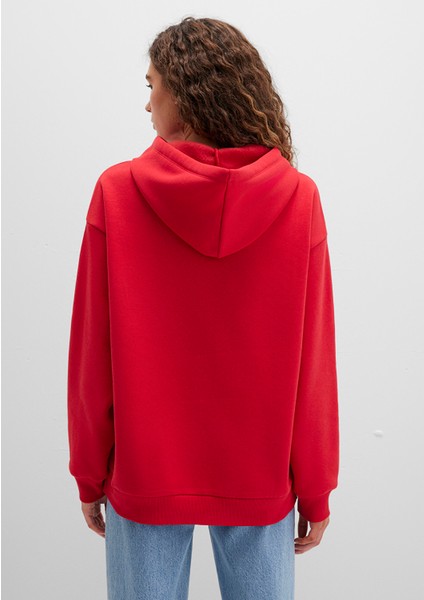 Mavi Logo Baskılı Kapüşonlu Kırmızı Sweatshirt 1600361-82054
