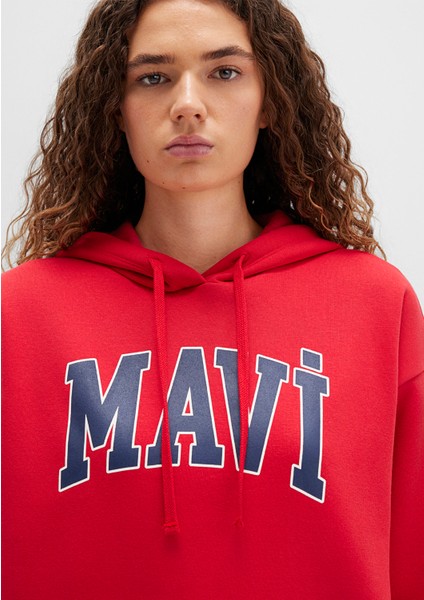 Mavi Logo Baskılı Kapüşonlu Kırmızı Sweatshirt 1600361-82054