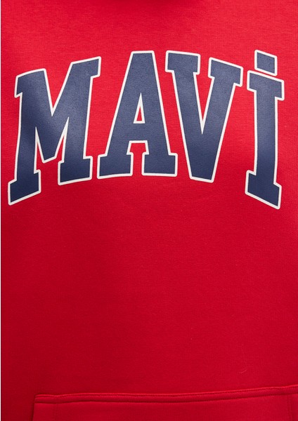 Mavi Logo Baskılı Kapüşonlu Kırmızı Sweatshirt 1600361-82054