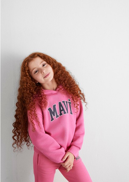 Mavi Logo Baskılı Kapüşonlu Pembe Sweatshirt 7610035-70982