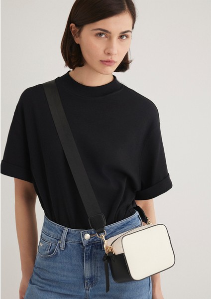 Siyah Askılı Ekru Çapraz Çanta 1910084-70055