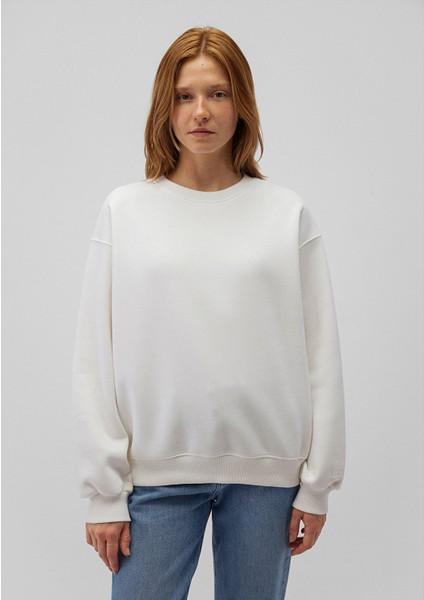 Bisiklet Yaka Beyaz Basic Sweatshirt 1610198-70057