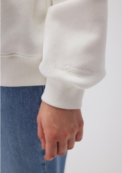 Bisiklet Yaka Beyaz Basic Sweatshirt 1610198-70057