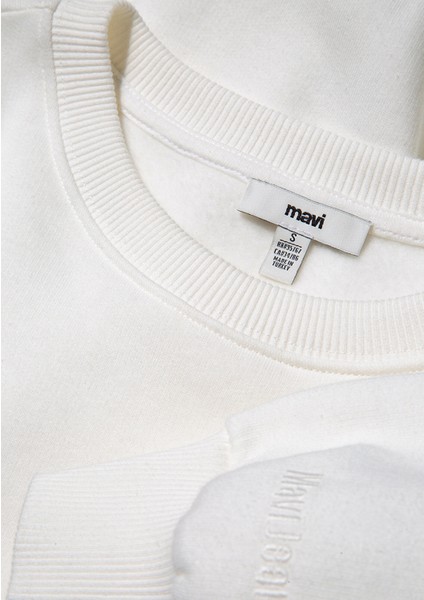 Bisiklet Yaka Beyaz Basic Sweatshirt 1610198-70057