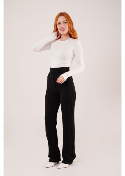 Cırt Kapama Detaylı Siyah Pantolon modelleri