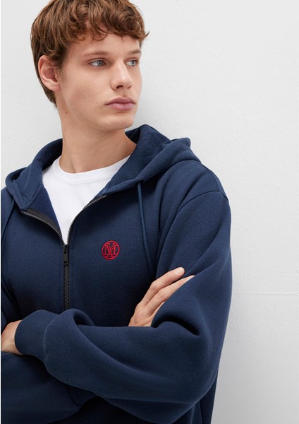 Mühür Logo Nakışlı Kapüşonlu Fermuarlı Lacivert Sweatshirt 066979-70490