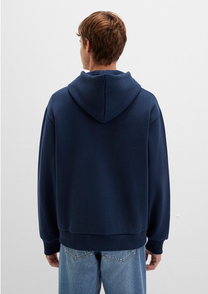 Mühür Logo Nakışlı Kapüşonlu Fermuarlı Lacivert Sweatshirt 066979-70490