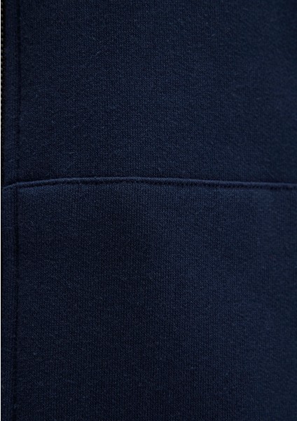 Mühür Logo Nakışlı Kapüşonlu Fermuarlı Lacivert Sweatshirt 066979-70490