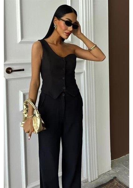 Tek Omuz Büstiyer Plazzo Pantolon Viscon Takım 10159 fiyatları