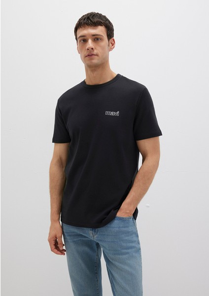 Mavi Logo Baskılı Siyah İnterlok Tişört 0610360-900