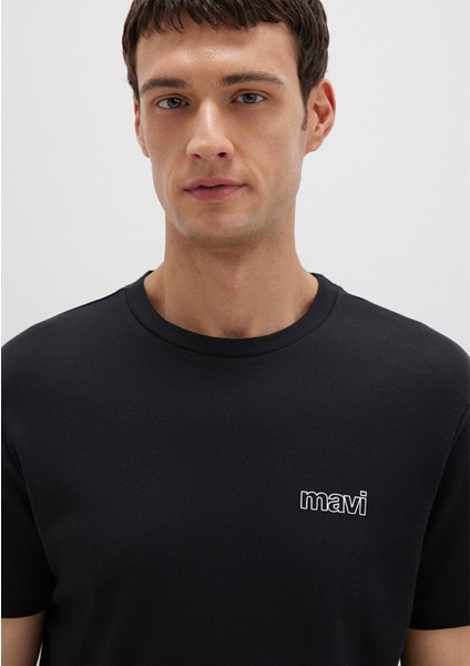 Mavi Logo Baskılı Siyah İnterlok Tişört 0610360-900
