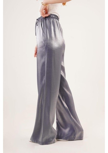 Parlak Görünümlü Cepli Mor Bol Paça Pantolon fiyatları