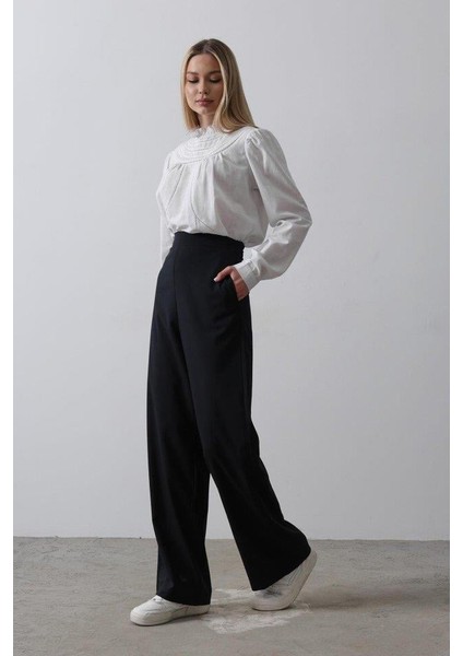 Beli Yarım Lastikli Palazzo Pantolon - Lacivert