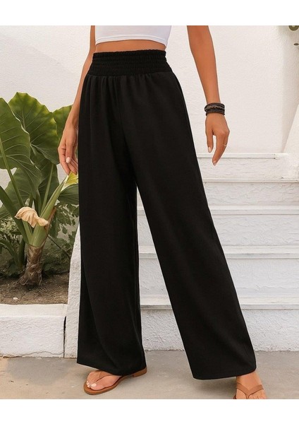 Kadın Yüksek Bel Lastikli Ithal Krep Pantolon