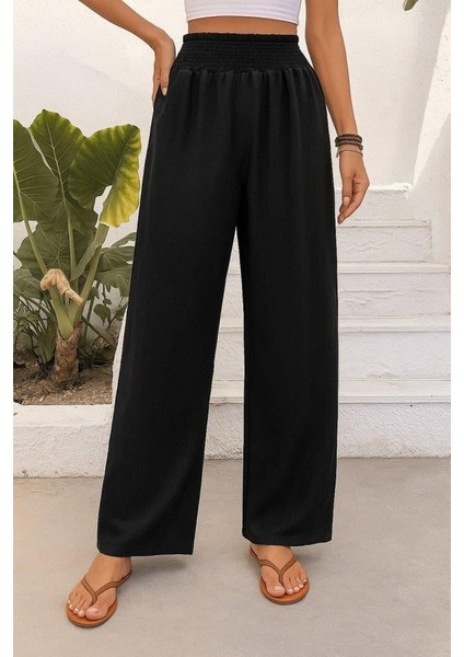 Kadın Yüksek Bel Lastikli Ithal Krep Pantolon modelleri