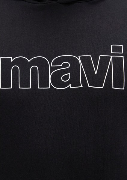 Mavi Logo Baskılı Kapüşonlu Siyah Sweatshirt 065606-900