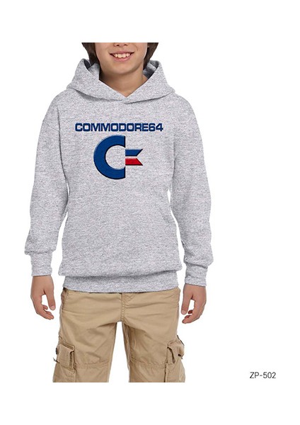 Commodore 64 Gri Çocuk Kapşonlu Sweatshirt