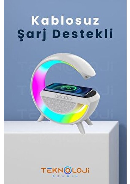 Akıllı Gece Lambası Bluetooth Hoparlör Kablosuz Şarjlı Beyaz Masa Lambası