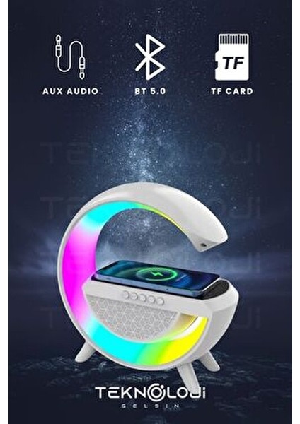 Akıllı Gece Lambası Bluetooth Hoparlör Kablosuz Şarjlı Beyaz Masa Lambası