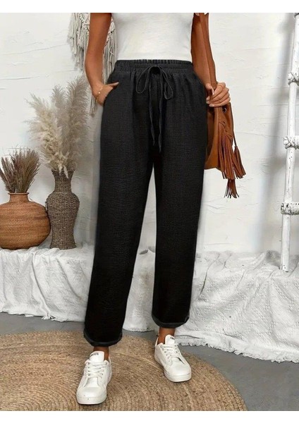 Kadın Yüksek Bel Lastikli Belde Bağcık Detaylı Aerobin Pantolon fiyatları