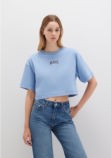 Mavi Logo Baskılı Mavi Crop Tişört 1613411-70831