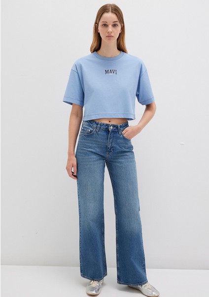Mavi Logo Baskılı Mavi Crop Tişört 1613411-70831