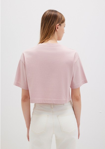 Mavi Logo Baskılı Pembe Crop Tişört 1613411-71018