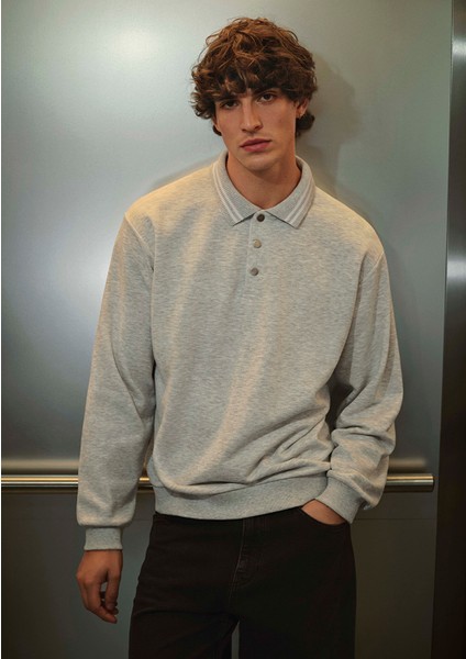 Polo Yaka Gri Sweatshirt 0S10390-82498