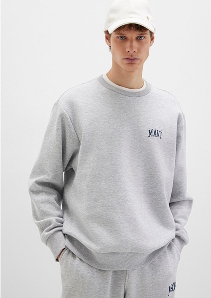 Mavi Logo Baskılı Gri Sweatshirt 0611716-80018
