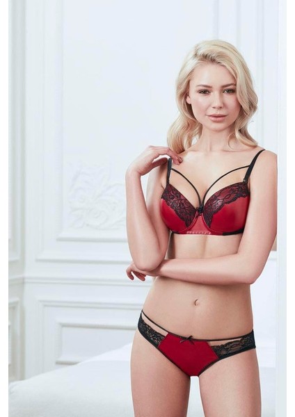 Arias Closet Deri Görünümlü Balenli Destekli Dolgulu Askıları Çıkabilen Yaka Detaylı Sütyen ve Slip Takım fiyatları