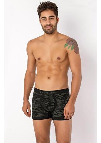 Erkek Boxer Hava Geçirgen Dokuma Kumaşla 1 Adet Kamuflaj Desenli