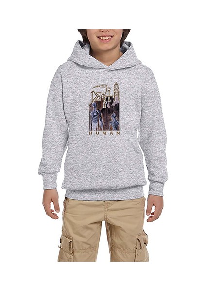 Death Human 2 Gri Çocuk Kapşonlu Sweatshirt