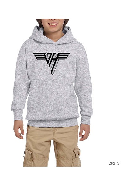 Van Halen 3D Logo Gri Çocuk Kapşonlu Sweatshirt