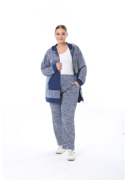 Kadın Büyük Beden Selanik Kumaş Lacivert Alt Üst Takım