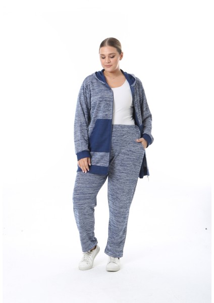 Kadın Büyük Beden Selanik Kumaş Lacivert Alt Üst Takım modelleri