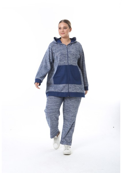 Kadın Büyük Beden Selanik Kumaş Lacivert Alt Üst Takım fırsatları